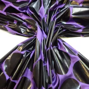 Satin Fabric Groovy Loony Random Black Foil Spots Purple