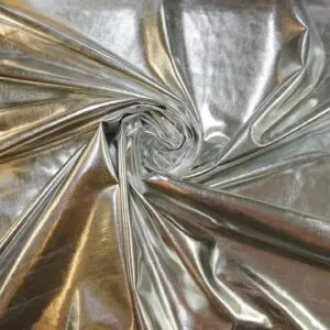 Lycra Spandex Fabric Mid Weight Foiled 4 Way Stretch Silver