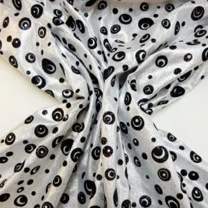 Lurex Fabric Glitter And Flock Moon Beam White Silver Black