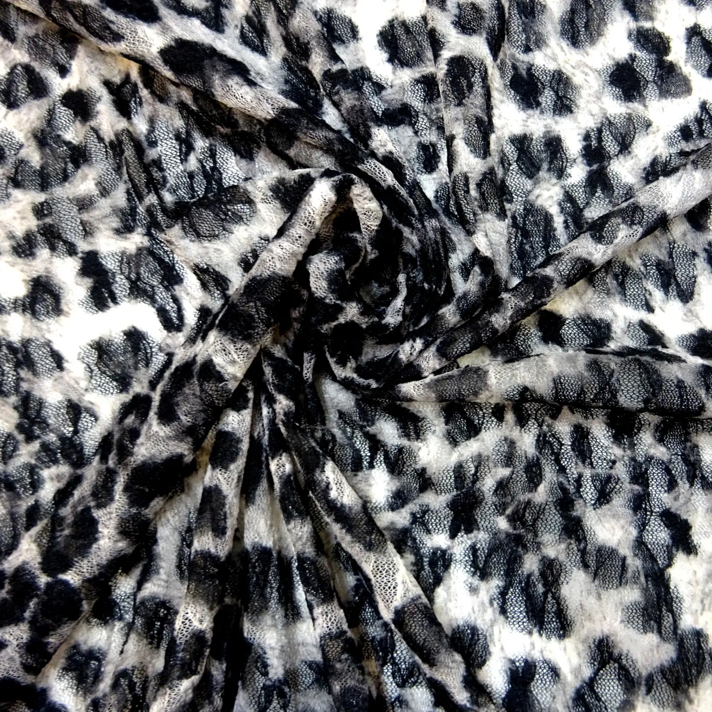 Lace Net Fabric With Stretch Growling Leopards Grey