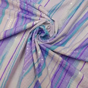 Lycra Fabric Dolly Diagonals With Clear Sequins Mauve/Turquoise