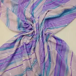 Lycra Fabric Dolly Diagonals With Clear Sequins Mauve/Turquoise