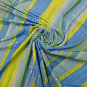 Lycra Fabric Dolly Diagonals With Clear Sequins Lime/Turquoise