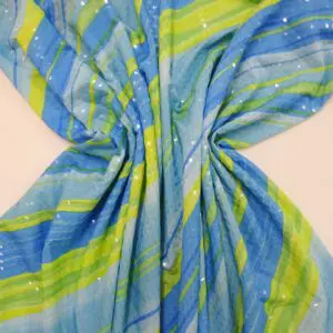 Lycra Fabric Dolly Diagonals With Clear Sequins Lime/Turquoise