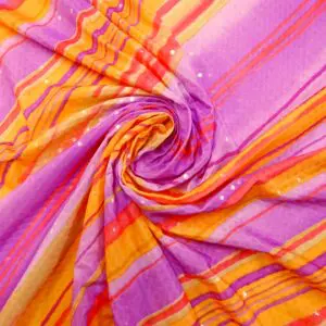 Lycra Fabric Dolly Diagonals With Clear Sequins Pink/Orange