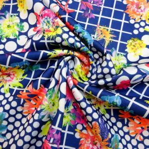Scuba Jersey Fabric Spotty Checks Orchid Navy