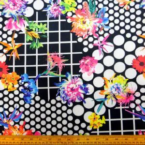 Scuba Jersey Fabric Spotty Checks Orchid Black