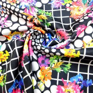 Scuba Jersey Fabric Spotty Checks Orchid Black