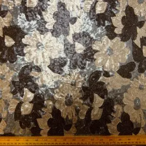 Sequin Fabric On Netting Golden Sunflowers With Gunmetal Sequins