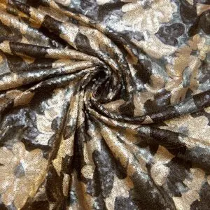 Sequin Fabric On Netting Golden Sunflowers With Gunmetal Sequins