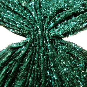 Velour Fabric French Origin Shiny Sequins Forest Green