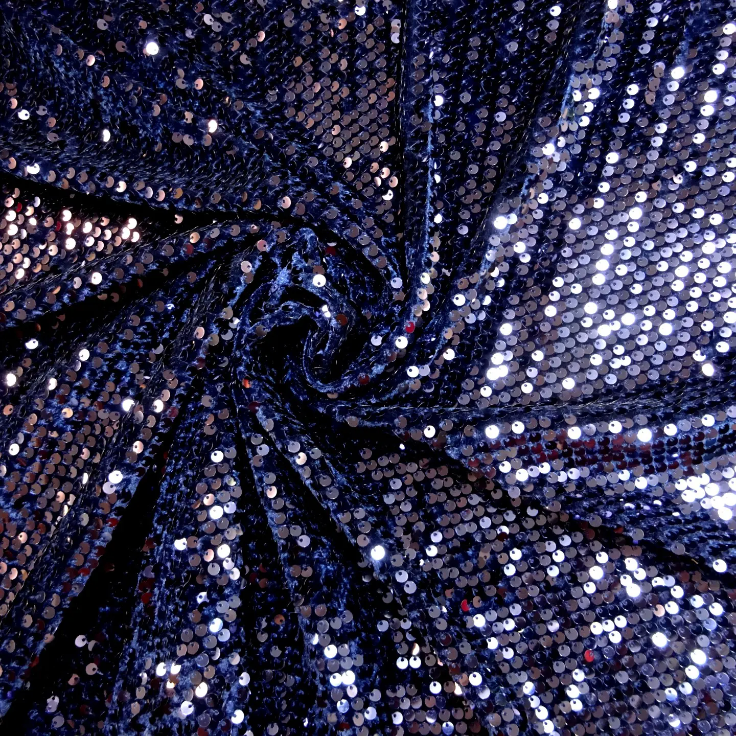 Velour Fabric French Origin Shiny Sequins Navy
