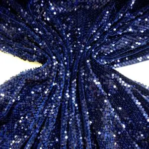 Velour Fabric French Origin Shiny Sequins Navy