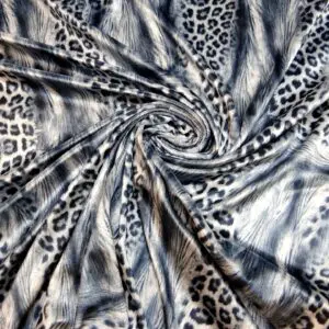Velour Fabric Animal Print Tribal Tech Grey