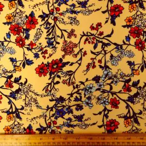 Bamboo Viscose Fabric Floral Beanstalks Cream