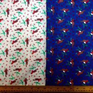 Christmas Polyester Cotton Fabric Christmas Robins