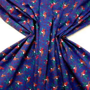 Christmas Polyester Cotton Fabric Christmas Robins Navy