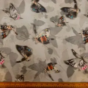 Chiffon Fabric Butterflies Silver Grey