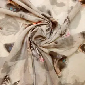 Chiffon Fabric Butterflies Silver Grey