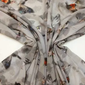 Chiffon Fabric Butterflies Silver Grey