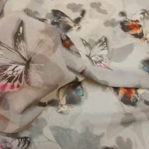 Chiffon Fabric Butterflies Silver Grey