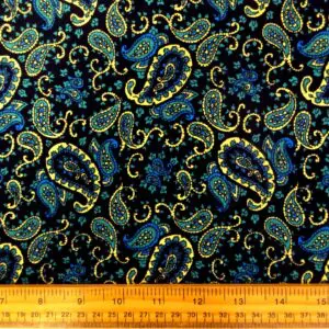 Corduroy Fabric Skinny Rib Paisley Perth Lemon/Jade