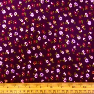 Corduroy Fabric Skinny Rib Floral Clarissa Daisy Aubergine