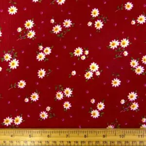 Corduroy Fabric Skinny Rib Floral Vanilla Daisy Red