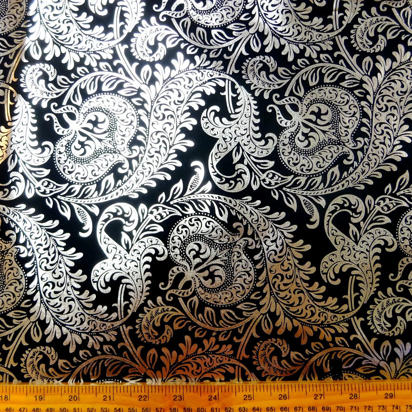 Foil Fabric Woven Fleur De Lys Silver Black
