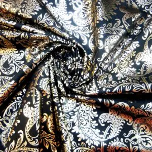 Foil Fabric Woven Fleur De Lys Silver Black