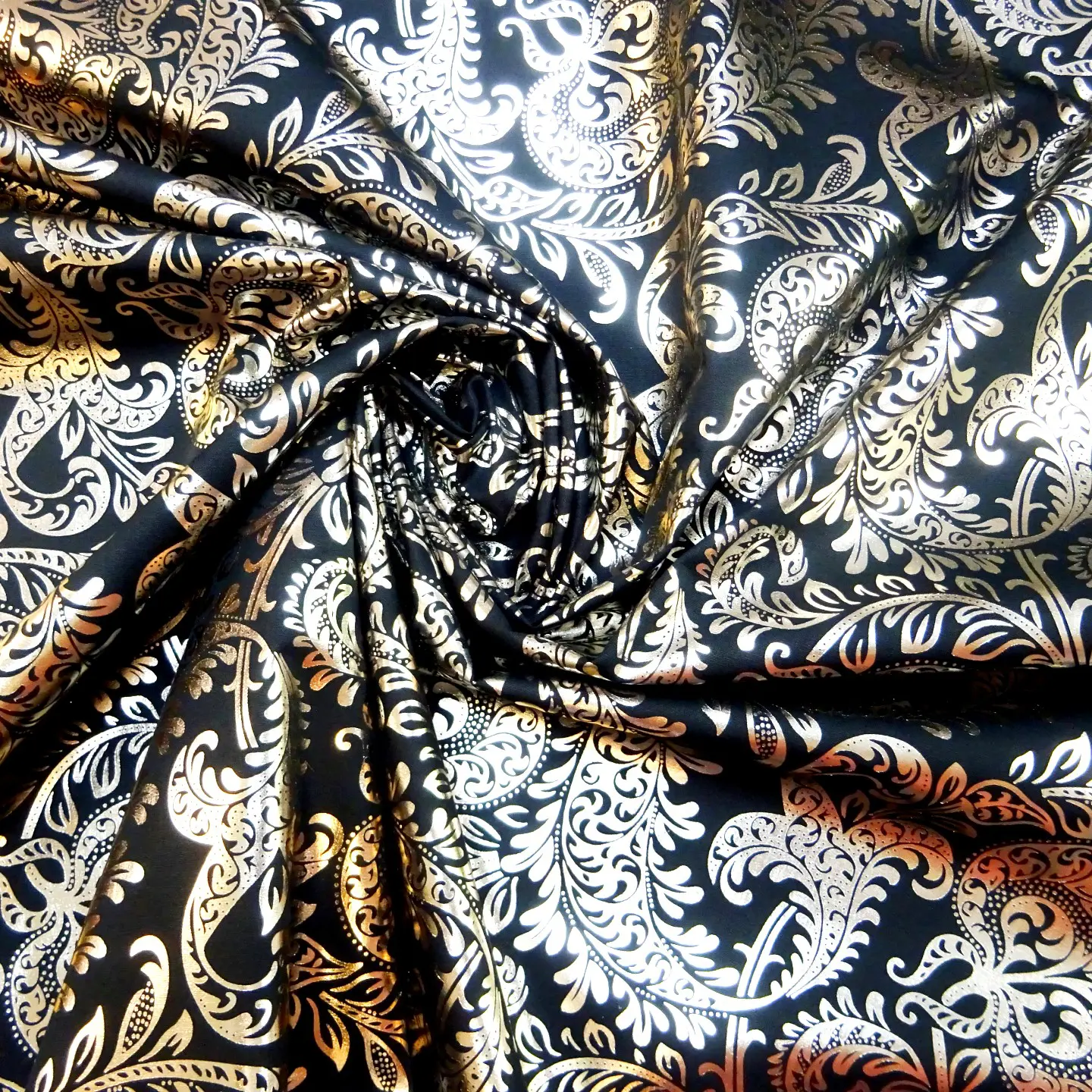 Foil Fabric Woven Fleur De Lys Silver Black