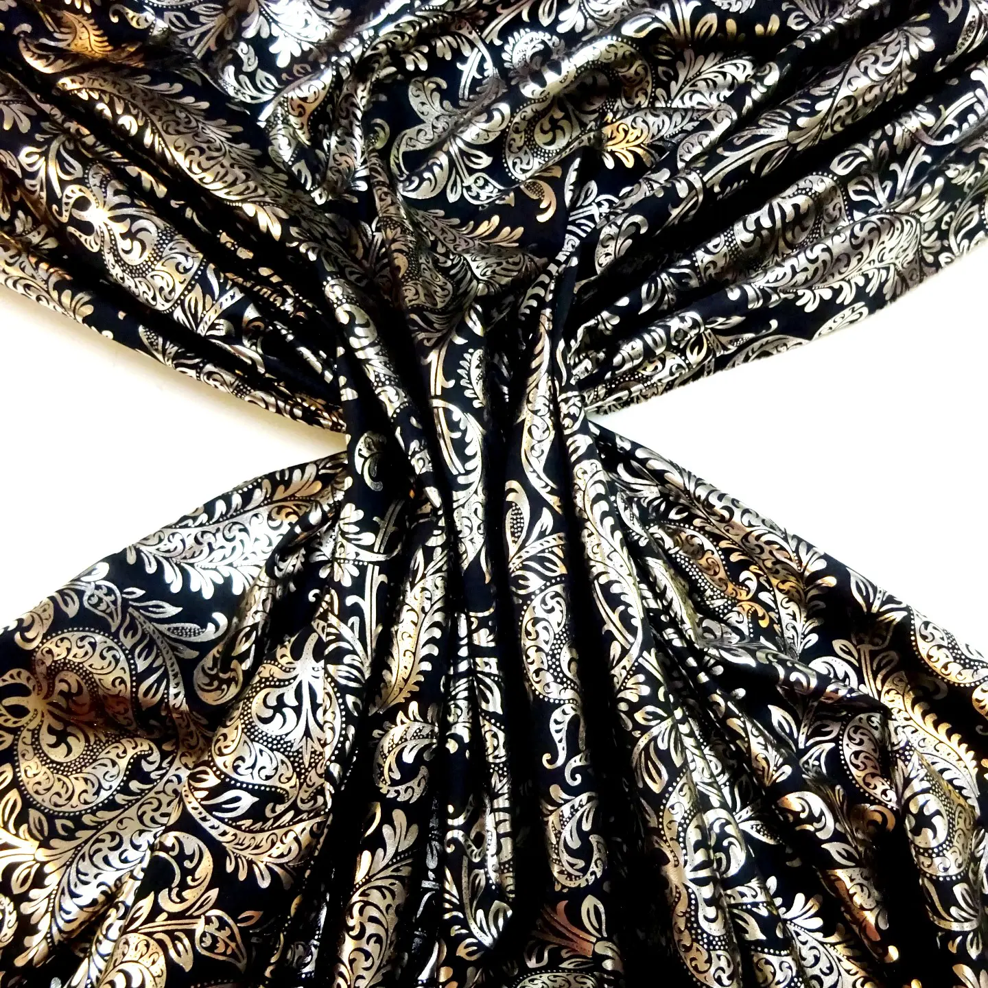Foil Fabric Woven Fleur De Lys Silver Black