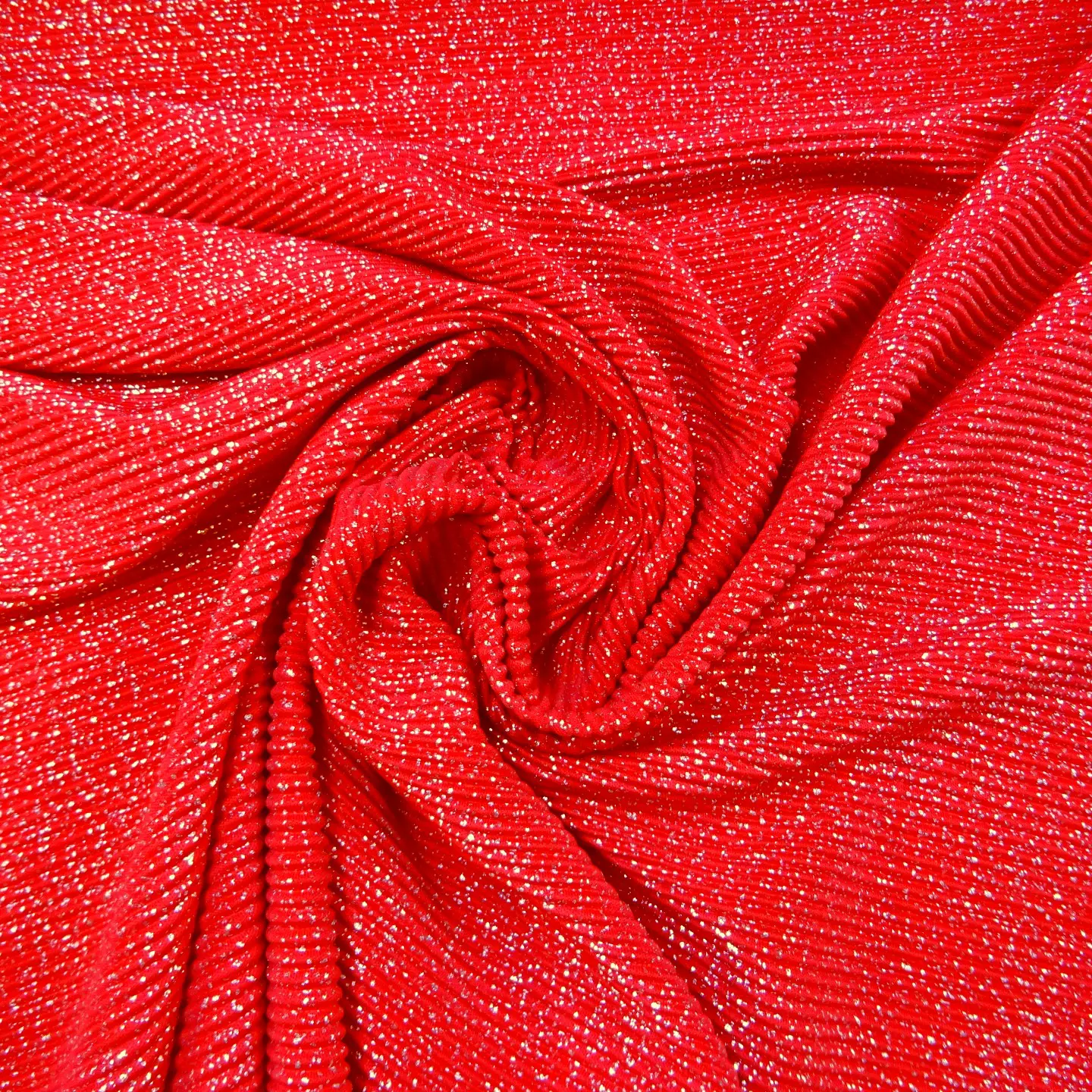 Foil Jersey Fabric Plissé Stardust Red/Silver