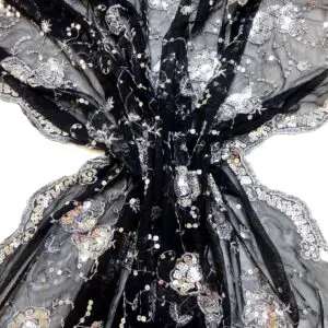 Lace Fabric Mechanical Stretch With Sequins Tennessee Rose Black