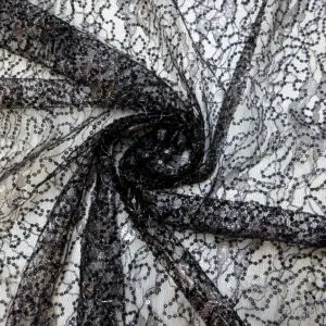 Lace Fabric Sequin And Foil Texan Sun Rose Black/Silver