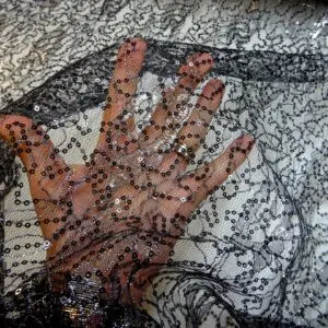 Lace Fabric Sequin And Foil Texan Sun Rose Black/Silver