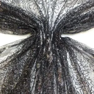 Lace Fabric Sequin And Foil Texan Sun Rose Black/Silver