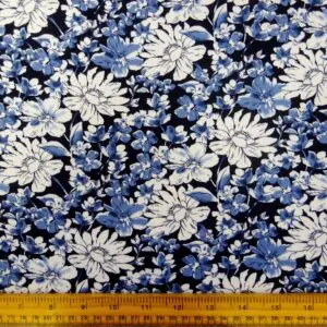 T-Shirting Jersey Fabric Floral Randolf Navy/Denim/White