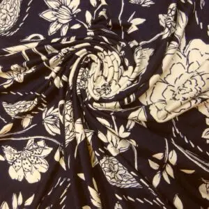 T-shirting Fabric Viscose Leaf Laurels Navy Ivory