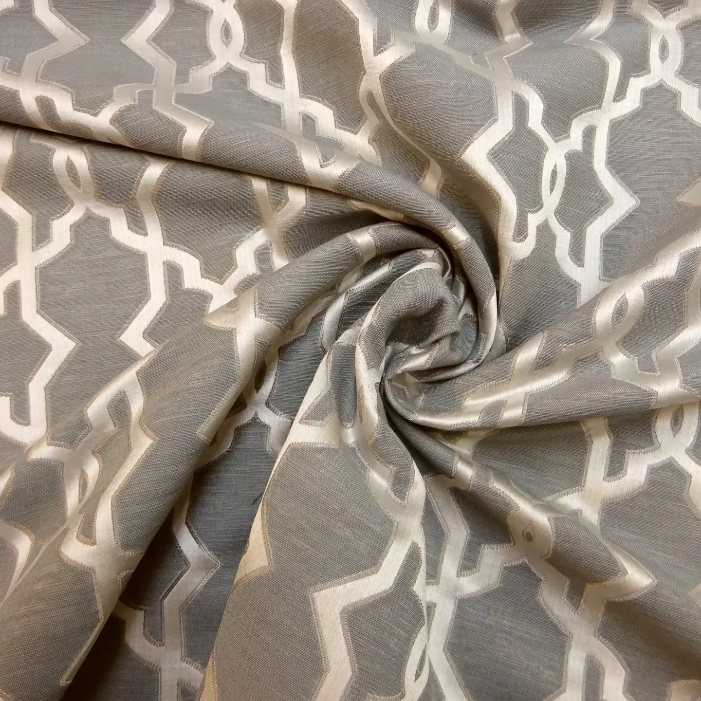 Curtain Fabric Beaumont Moroccan Lattice Dark Grey/Silver