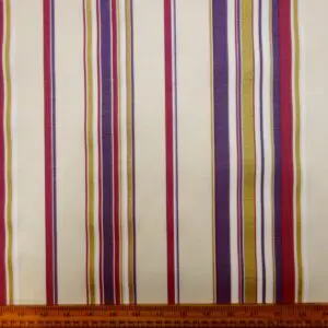 Curtain Fabric Tickety Boo Stripe Cream Purple Cerise Gilt