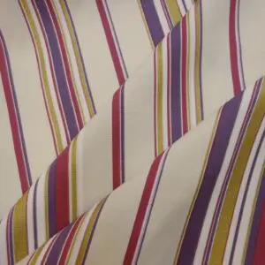 Curtain Fabric Tickety Boo Stripe Cream Purple Cerise Gilt