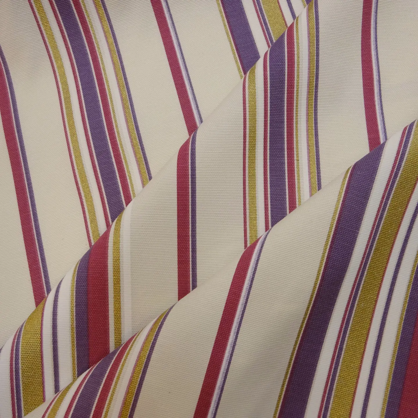 Curtain Fabric Tickety Boo Stripe Cream Purple Cerise Gilt