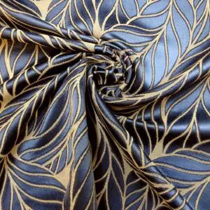 Curtain Fabric Beaumont Cuban Satin Leaves Navy/Cream