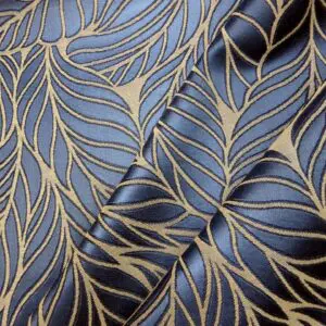 Curtain Fabric Beaumont Cuban Satin Leaves Navy/Cream