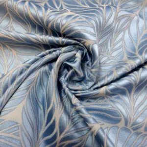 Curtain Fabric Beaumont Cuban Satin Leaves Sky Blue/Cream