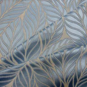 Curtain Fabric Beaumont Cuban Satin Leaves Sky Blue/Cream