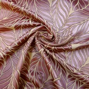 Curtain Fabric Beaumont Cuban Satin Leaves Plum/Pink/Beige