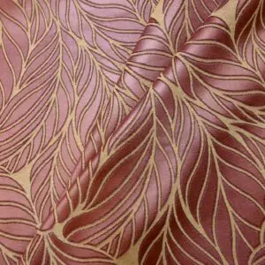 Curtain Fabric Beaumont Cuban Satin Leaves Plum/Pink/Beige