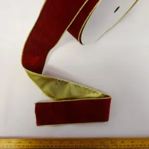 Velvet Ribbon Wired 63mm With Metallic Gold Edging Red